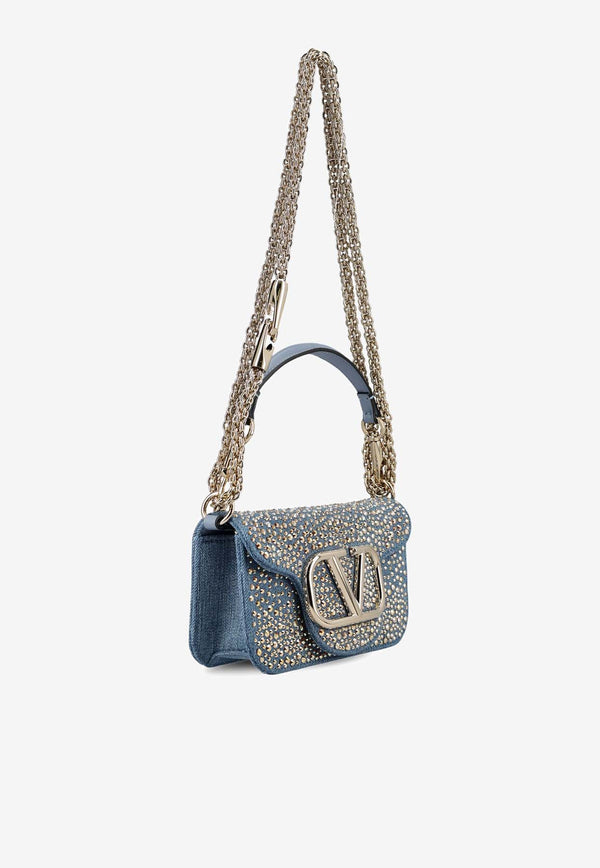 Valentino Locò Crystal Embellished Denim Shoulder Bag Blue 4W2B0K53IWC Y7Y