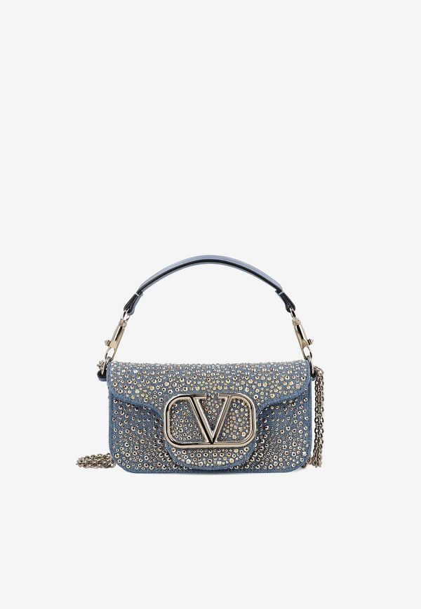 Valentino Locò Crystal Embellished Denim Shoulder Bag Blue 4W2B0K53IWC Y7Y