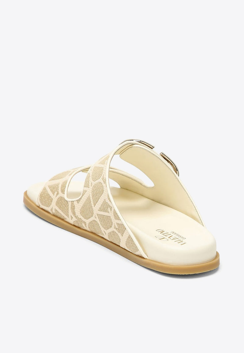 Valentino VLogo Toile Iconographe Flat Sandals Beige 4W2S0HH1QKW/O_VALE-YT3