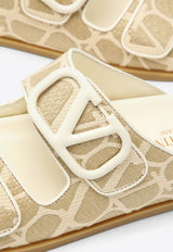 Valentino VLogo Toile Iconographe Flat Sandals Beige 4W2S0HH1QKW/O_VALE-YT3