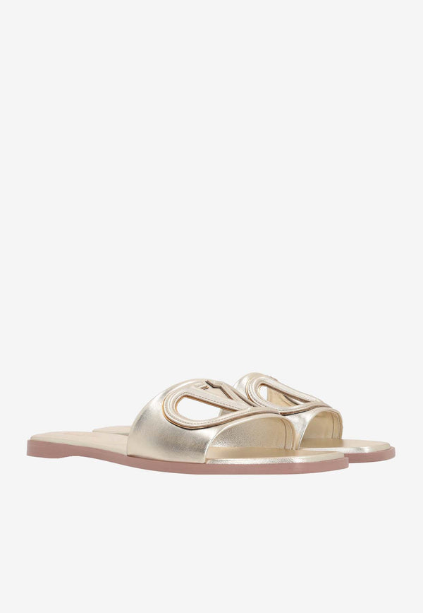 Valentino VLogo Cut-Out Flat Sandals in Laminated Leather Metallic 4W2S0IB0YUW 7G0