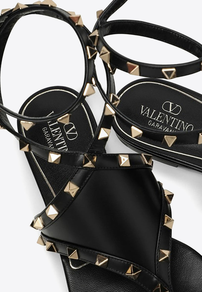 Valentino Rockstud Leather Flat Sandals Black 4W2S0IQ0VOD/O_VALE-0NO