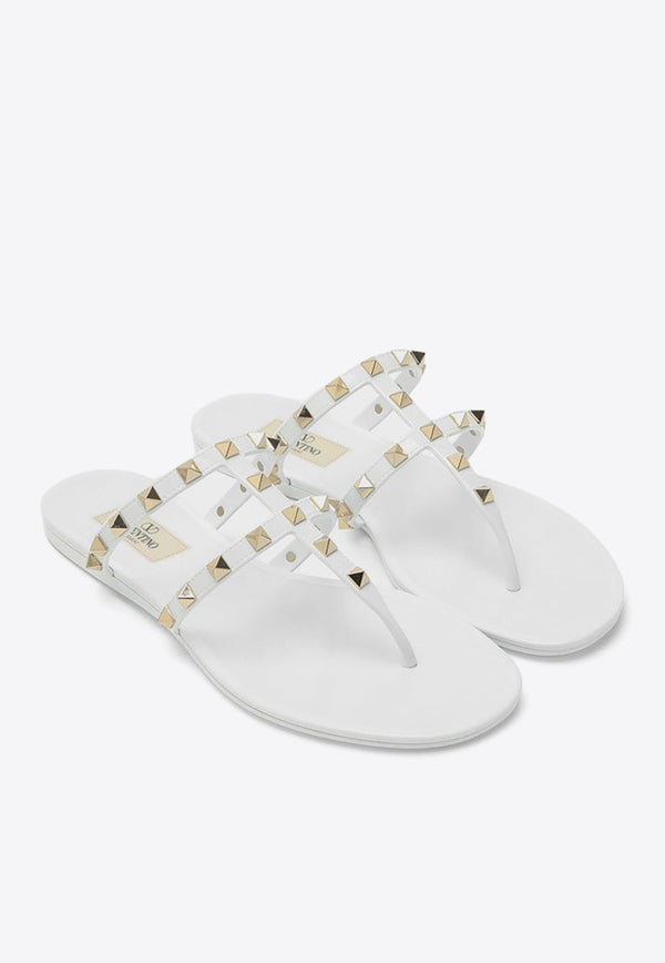 Valentino Rockstud Thong Flat Sandals White 4W2S0T84PVS/O_VALE-001