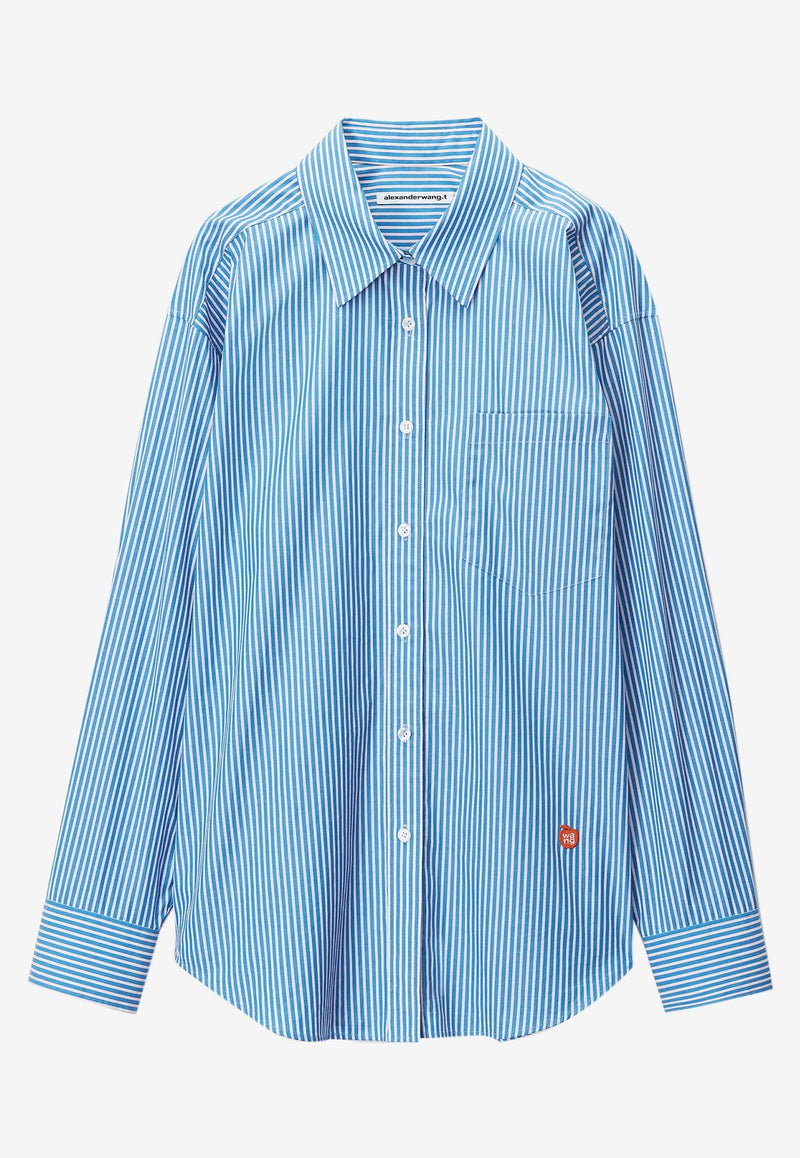 Alexander Wang Long-Sleeved Striped Boyfriend Shirt Blue Multi 4WC3231403BLUE MULTI