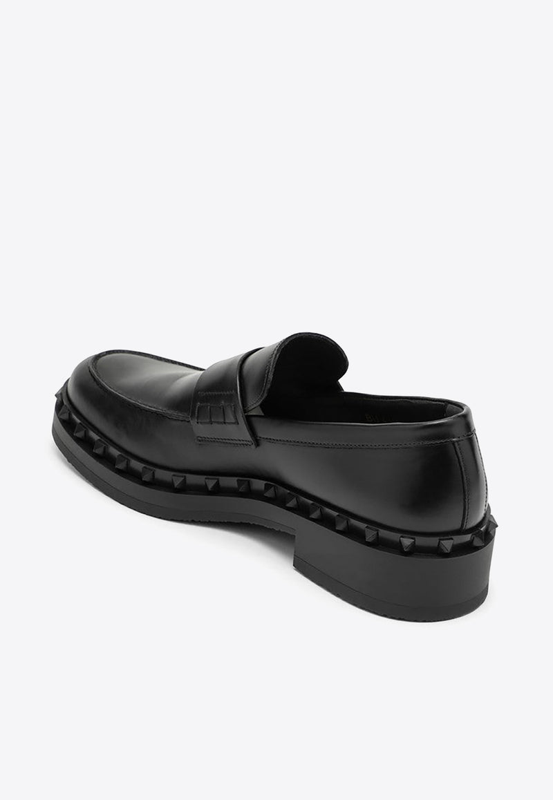 Valentino M-way Rockstud Calfskin Loafers Black 4Y2S0H64UXL/O_VALE-0NO