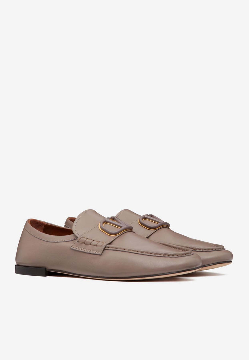 Valentino Signature VLogo Calf Leather Loafers Clay