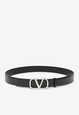 Valentino VLogo Buckle Leather Belt Black 4Y2T0Q90SNP/O_VALE-0NO