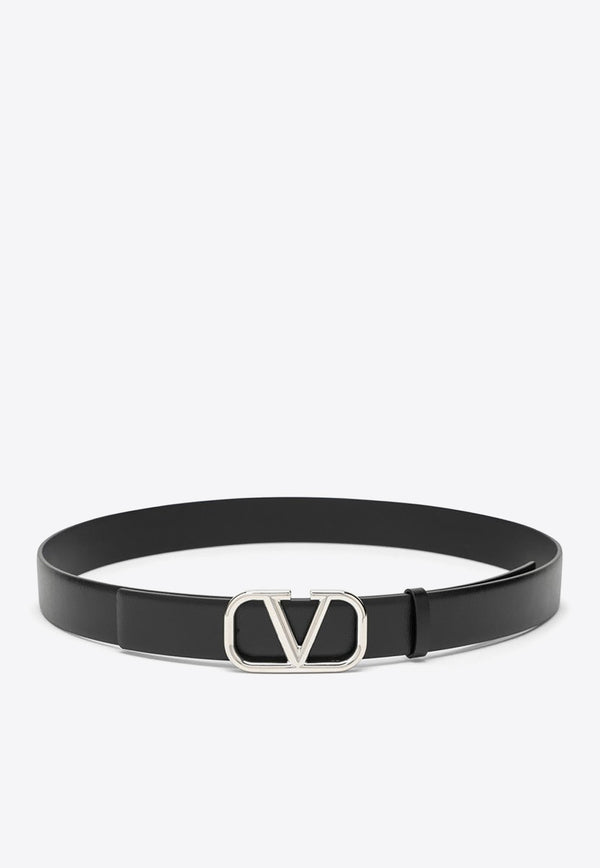 Valentino VLogo Buckle Leather Belt Black 4Y2T0Q90SNP/O_VALE-0NO