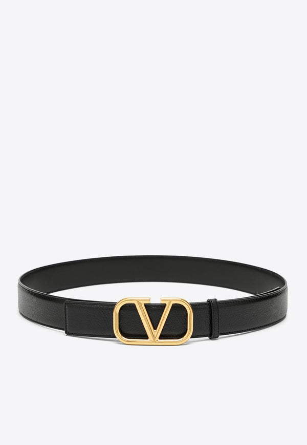 Valentino VLogo Buckle Leather Belt Black 4Y2T0S98EET/O_VALE-0NO