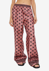 Monogram-Print Silk Wide-Leg Pants