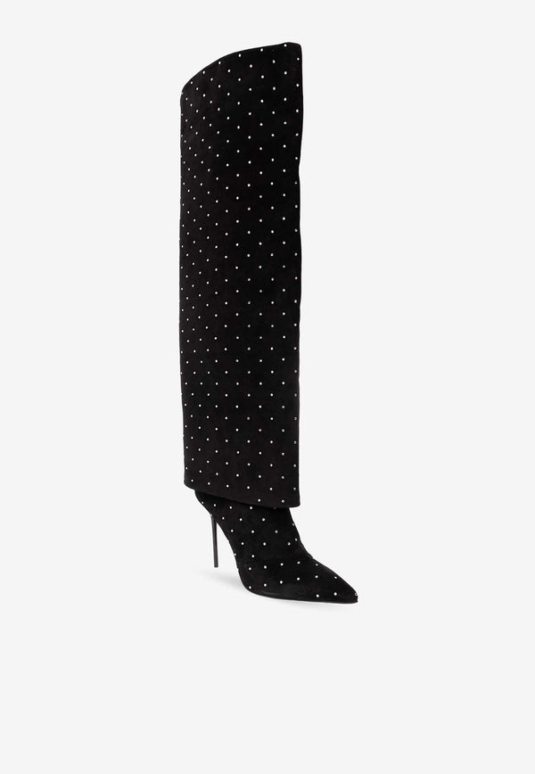 Balmain Ariel 95 Crystal-Embellished Suede Boots Black BN1TA897 LCTC-EAC
