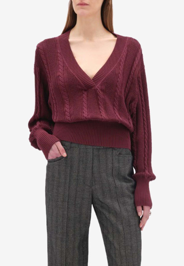 REMAIN Cable Knit V-neck Sweater Bordeaux 5018672694WINE