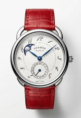 Large Arceau Petite Lune 38mm Watch in Shiny Red Alligator Single Tour Strap