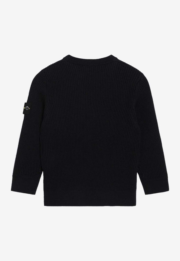 Stone Island Junior Boys Logo Patch Wool Sweater Blue 5100010-CS0C02/R_STONE-V0020