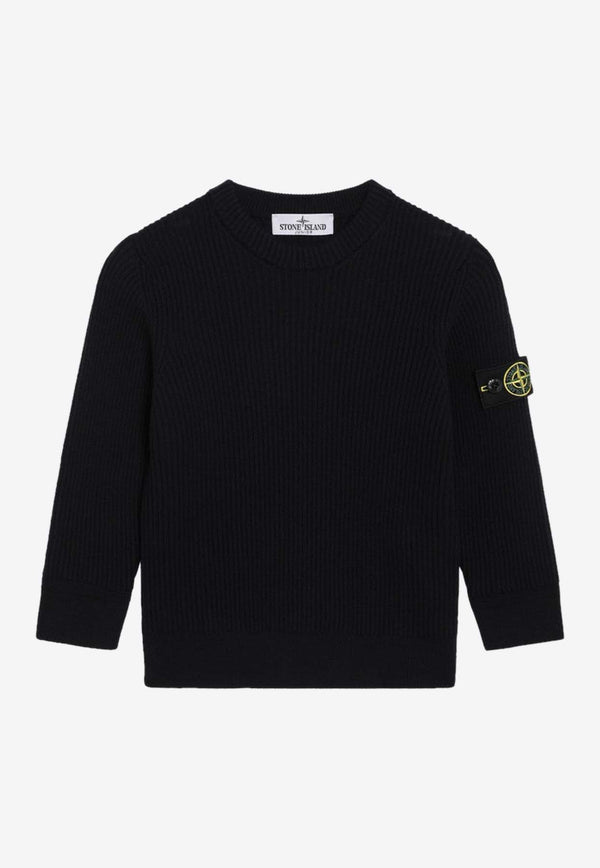 Stone Island Junior Boys Logo Patch Wool Sweater Blue 5100010S0C02/R_STONE-V0020