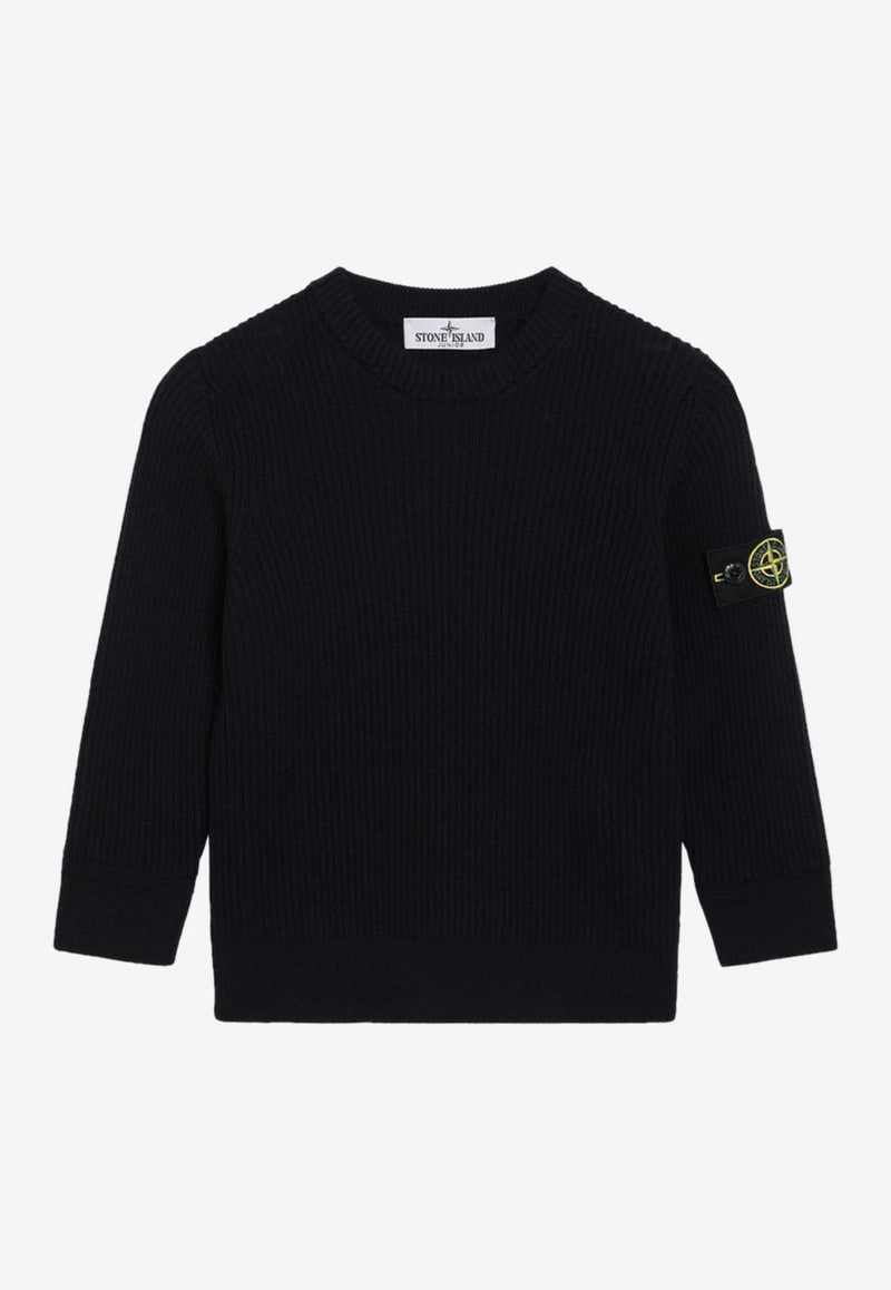 Stone Island Junior Boys Logo Patch Wool Sweater Blue 5100010S0C02/R_STONE-V0020