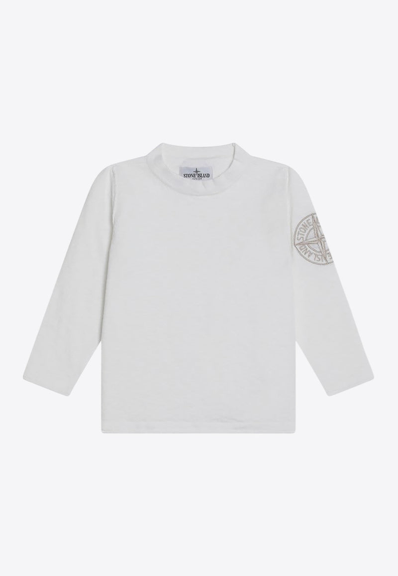Stone Island Junior Boys Compass Embroidered Long-Sleeved T-shirt White 5100012S00B0/Q_STONE-V0001
