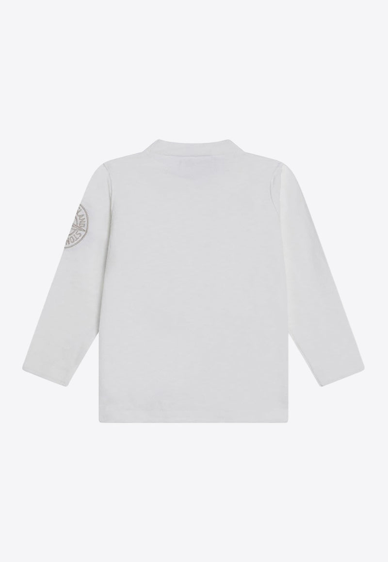 Stone Island Junior Boys Compass Embroidered Long-Sleeved T-shirt White 5100012S00B0/Q_STONE-V0001