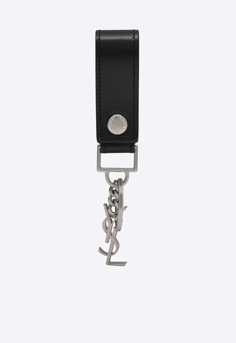 Saint Laurent Cassandre Leather Keychain Black 5183230SX0E/R_YSL-1000