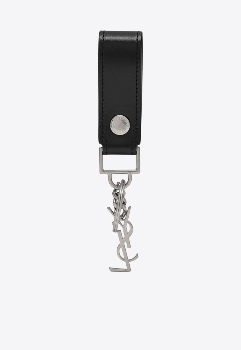 Saint Laurent Cassandre Leather Keychain Black 5183230SX0E/R_YSL-1000