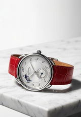 Large Arceau Petite Lune 38mm Watch in Shiny Red Alligator Single Tour Strap