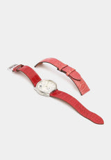 Large Arceau Petite Lune 38mm Watch in Shiny Red Alligator Single Tour Strap