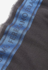 Salvatore Ferragamo Logo Scarf in Wool and Silk 520094 SR LETTERING 762292 GRIGIO/AVIO Gray