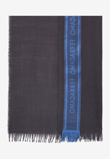 Salvatore Ferragamo Logo Scarf in Wool and Silk 520094 SR LETTERING 762292 GRIGIO/AVIO Gray