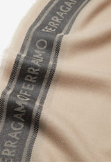 Salvatore Ferragamo Logo Scarf in Wool and Silk 520094 SR LETTERING 762293 BEIGE/ANTRACITE Beige