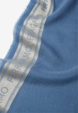 Salvatore Ferragamo Logo Scarf in Wool and Silk 520094 SR LETTERING 762294 DENIM/GRIGIO Denim