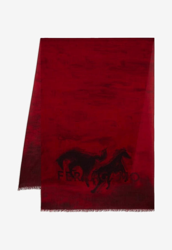 Salvatore Ferragamo Mustang Print Wool Stole 520097 ST MUSTANG 763593 RED Red