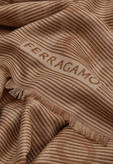 Salvatore Ferragamo Striped Gancini Wool and Silk Scarf 520102 ST TUCSON 770213 COCOA BROWN