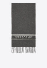 Salvatore Ferragamo Logo Cashmere Fringed Scarf 520106 SR BANDFERR 770209 GREY/ WHITE