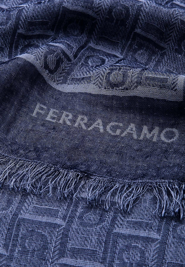 Salvatore Ferragamo Gancini Monogram Print Stole Navy 520118 ST MONOCOT 776122 DARK NAVY