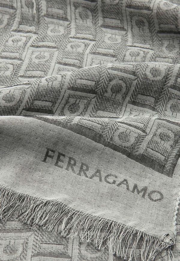 Salvatore Ferragamo Gancini Monogram Print Stole Gray 520118 ST MONOCOT 776123 STONE