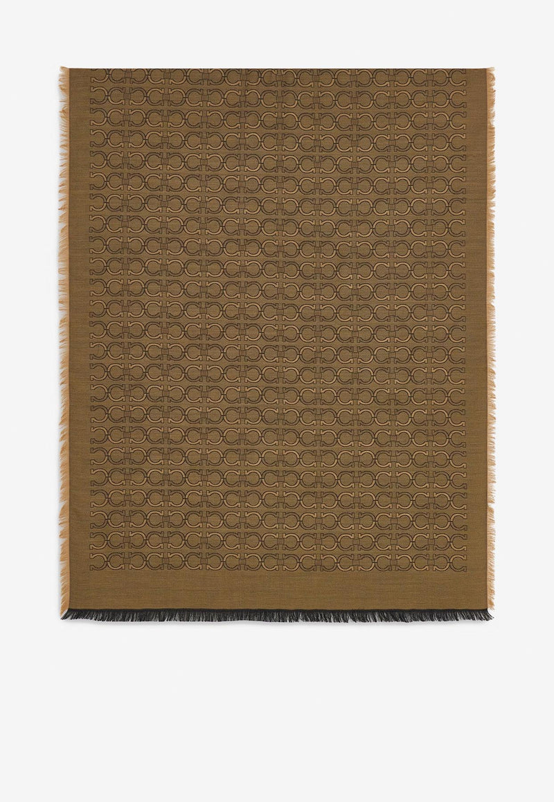 Ferragamo Gancini Jacquard Silk-Blend Scarf Camel 520129 ST ZELIG 779426 CAMEL