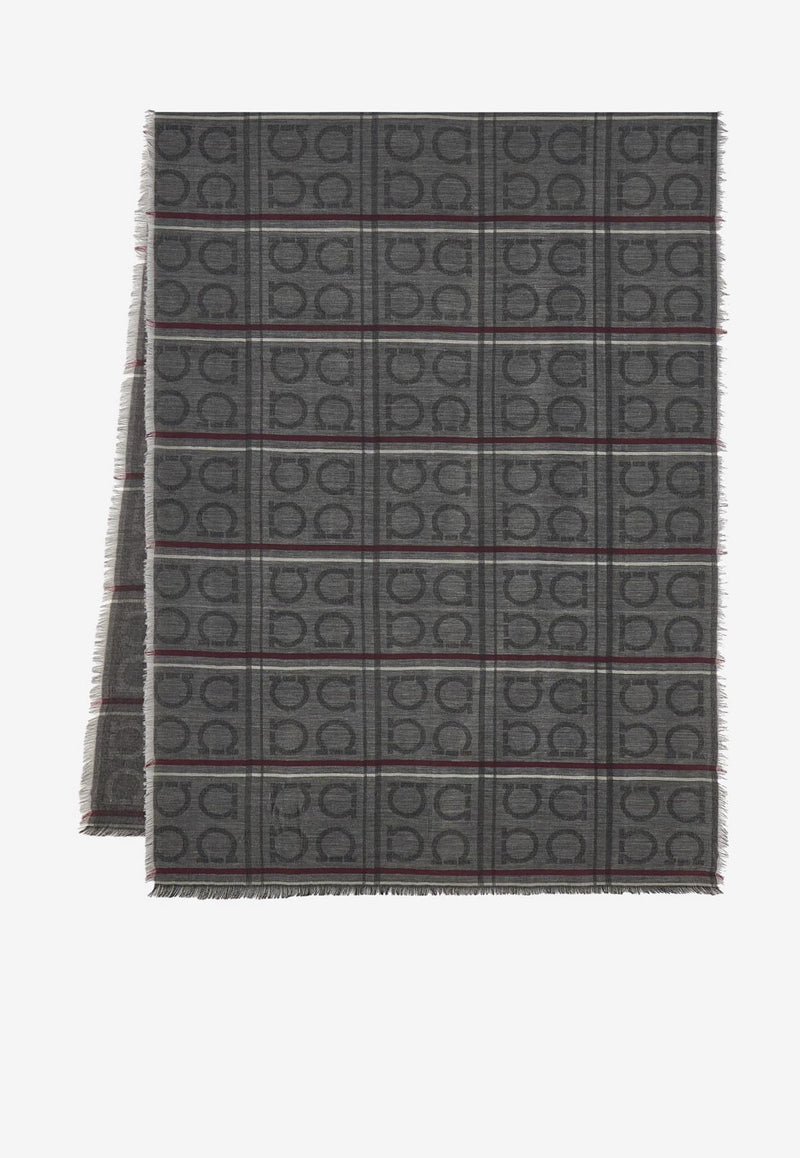 Ferragamo Tartan Jacquard Cashmere-Blend Scarf Gray 520130 ST 4GANCI 779409 GREY MELANGE