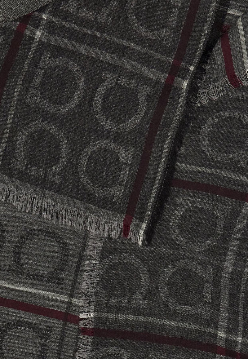 Ferragamo Tartan Jacquard Cashmere-Blend Scarf Gray 520130 ST 4GANCI 779409 GREY MELANGE