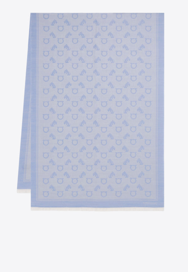 Ferragamo Feline and Gancini Jacquard Stole Light Blue 520141 ST TIGAN 785237 LIGHT BLUE/HAZE