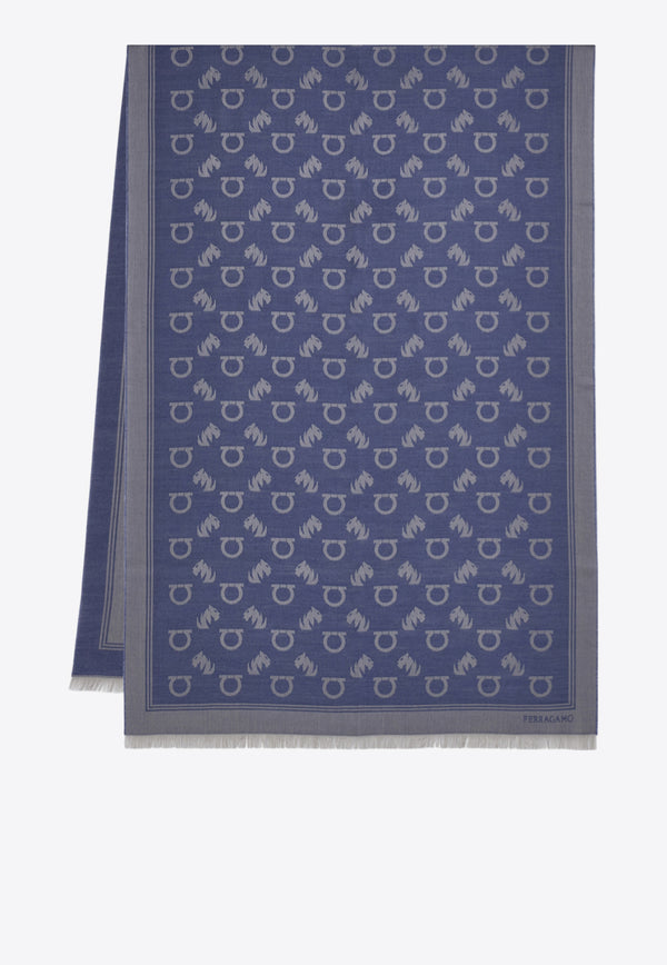 Ferragamo Feline and Gancini Jacquard Stole Denim 520141 ST TIGAN 785238 NA