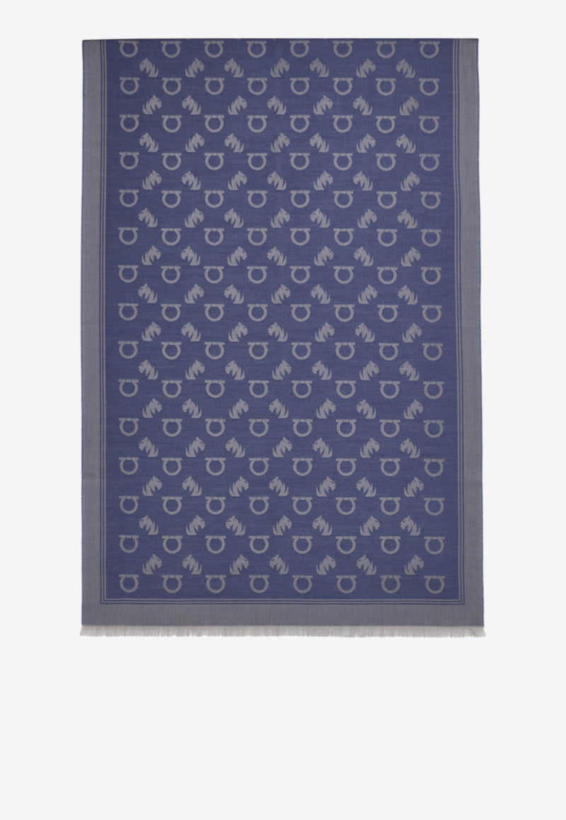 Ferragamo Feline and Gancini Jacquard Stole Denim 520141 ST TIGAN 785238 NA