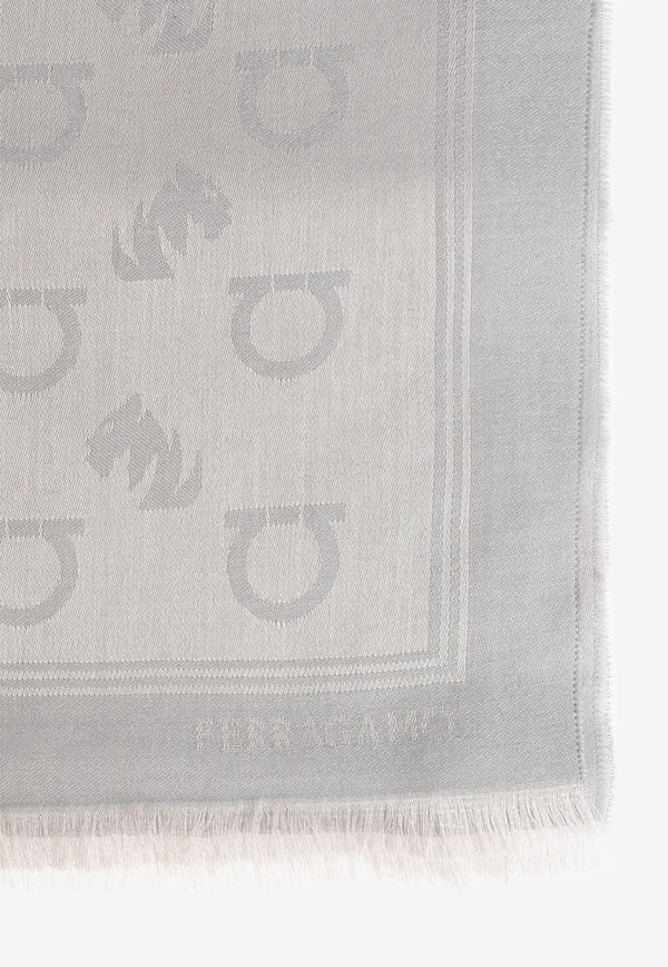 Ferragamo Feline and Gancini Jacquard Stole Gray 520141 ST TIGAN 785239 LIGHT GREY