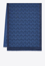 Ferragamo Gancini Optical Print Shawl Blue 520143 ST GANCUBO 785247 BLUEPATTNAVY