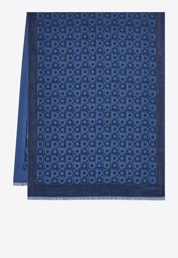 Ferragamo Gancini Optical Print Shawl Blue 520143 ST GANCUBO 785247 BLUEPATTNAVY