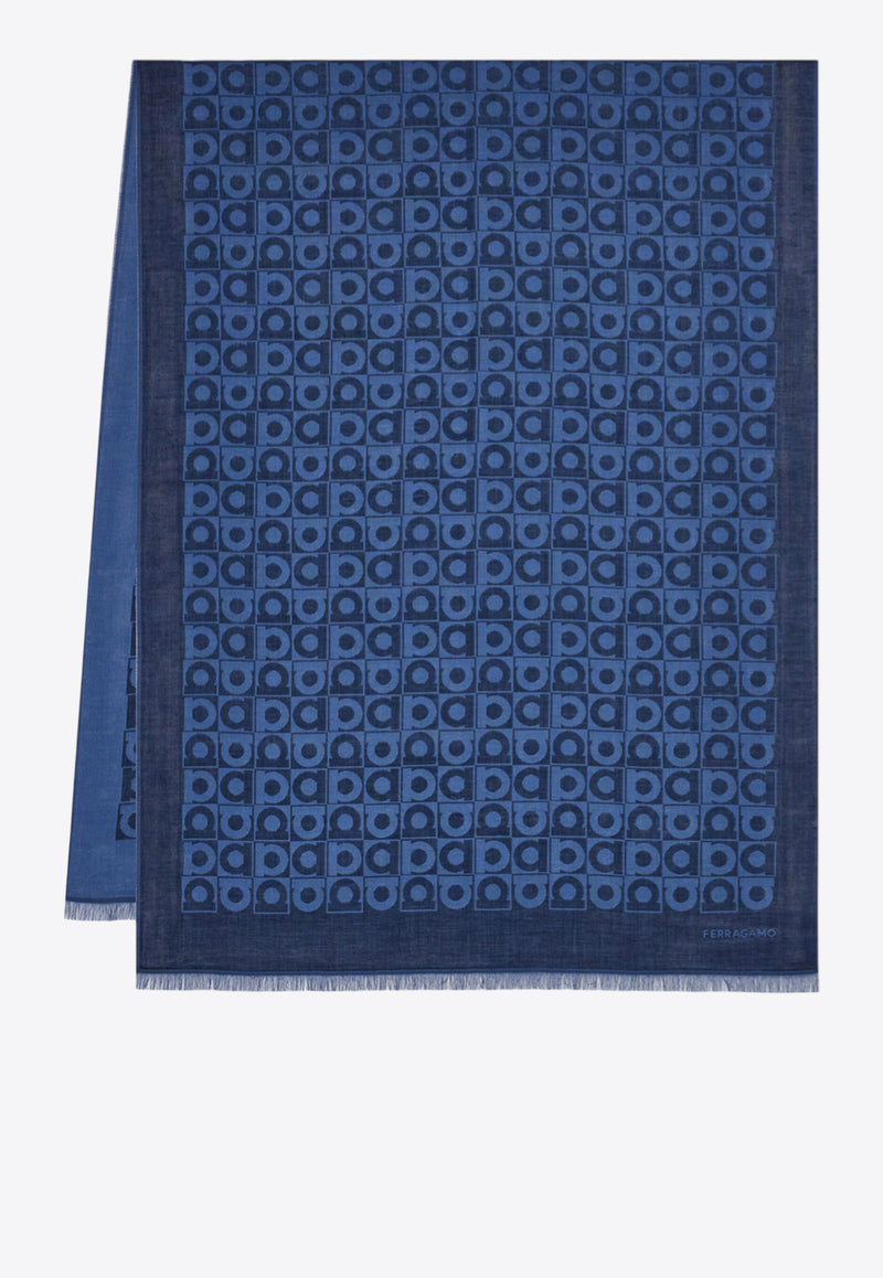 Ferragamo Gancini Optical Print Shawl Blue 520143 ST GANCUBO 785247 BLUEPATTNAVY