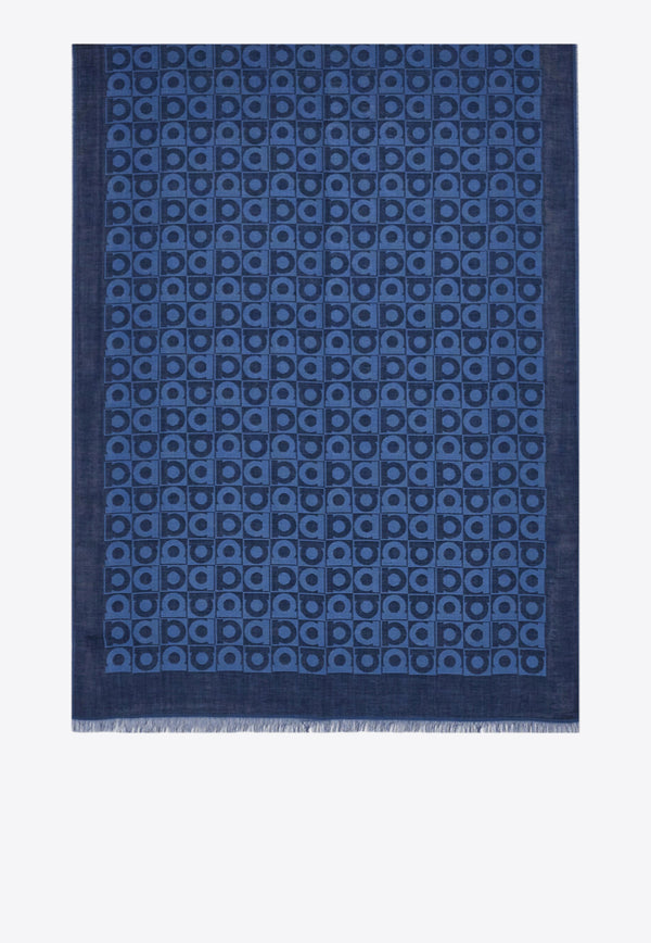 Ferragamo Gancini Optical Print Shawl Blue 520143 ST GANCUBO 785247 BLUEPATTNAVY