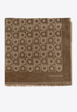 Ferragamo Gancini Optical Print Shawl Brown 520143 ST GANCUBO 785249 EXPRESSO/CAMEL