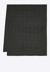 Ferragamo Gancini Square Wool-Blend Scarf Military Green 520144 ST NEWFIBBIE 785250 MILITARY
