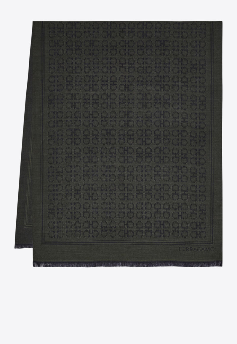 Ferragamo Gancini Square Wool-Blend Scarf Military Green 520144 ST NEWFIBBIE 785250 MILITARY