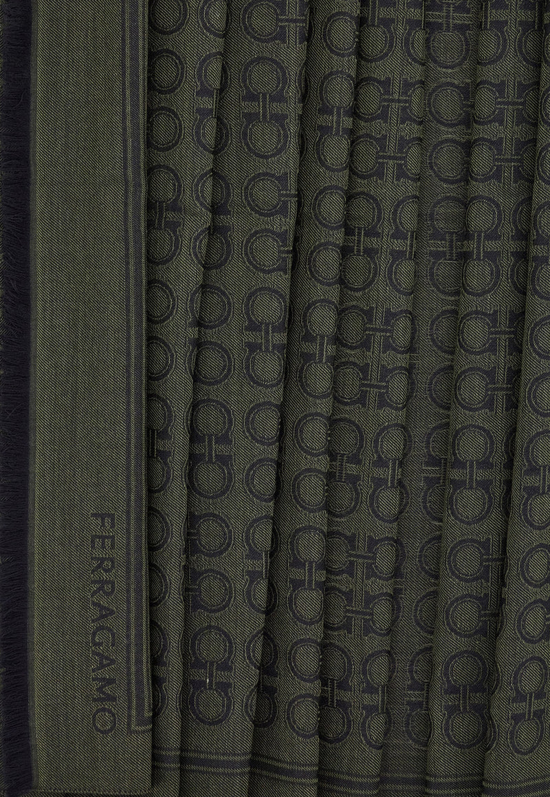 Ferragamo Gancini Square Wool-Blend Scarf Military Green 520144 ST NEWFIBBIE 785250 MILITARY